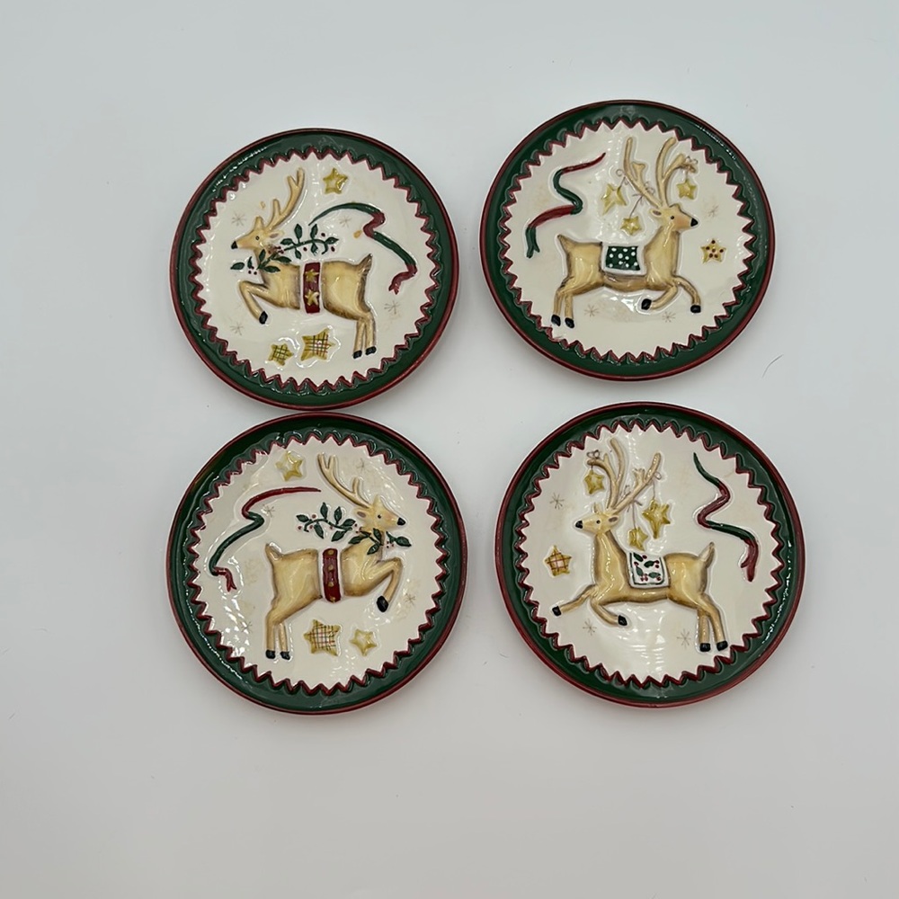 MWW Market Reindeer Christmas Mini Plates Set Of 4
